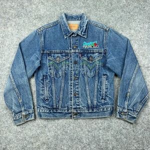 VTG Levi's Jacket Womens S 20 Daytona Bike Week Embroidered Beaded Denim Trucker